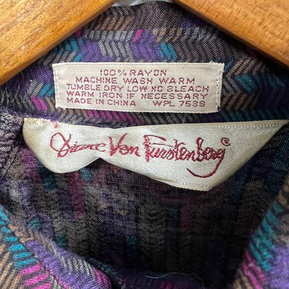 Diane Von Furstenberg Women’s Blouse Top Purple Vintage 70s Size 8 - Picture 8 of 9